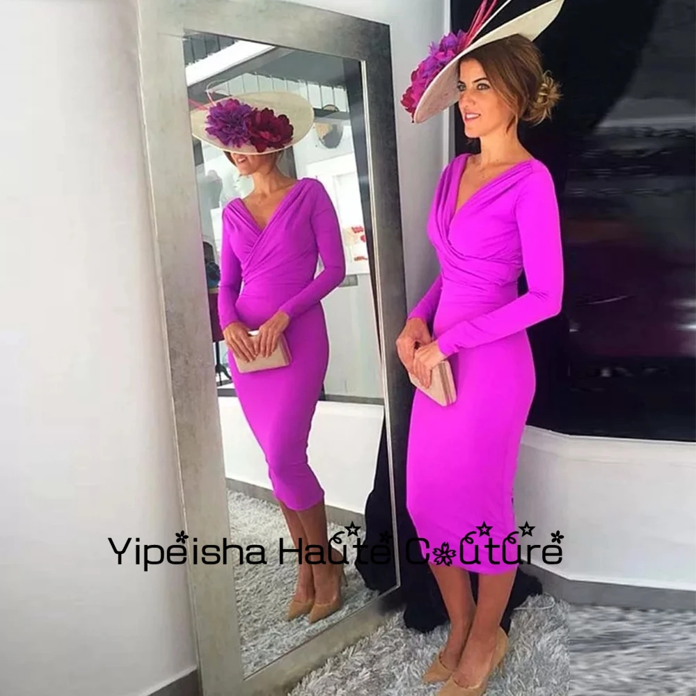 Top Trends: Yipeisha Sheath Mother Dress Long Sleeves Wedding Party Gowns V Neckline Tea Length Mother Of The Bride Dresses 2023 On Sale Shoppable Styles