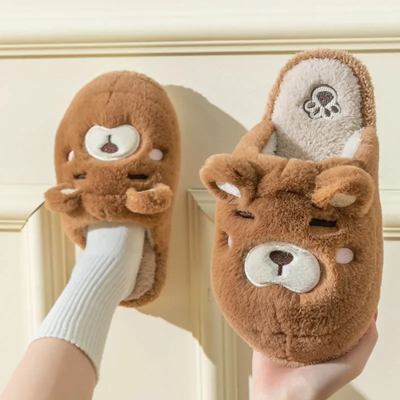 Top Trends: Home Slipper Womens Cartoon Teddy Bear Winter Warm Plush Contton Indoor Funny Fuzzy Floor House Room Shoes Flat Female Men Male Shoppable Styles