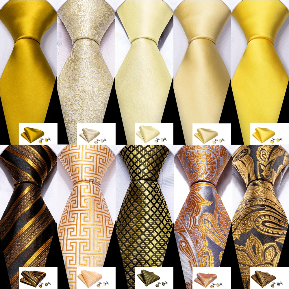 Top Trends: Fashion Silk Men Tie Set Gold Yellow Orange Solid Paisley Striped Plaid Floral Necktie Pocket Square Cufflinks Wedding Business Shoppable Styles