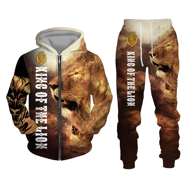 Top Trends: Autumn And Winter Men's Tracksuit 3D The Lion Print Zipper Hoodies Sweatshirts Pants Sets Casual Mens Clothing Women's Tracksuit Shoppable Styles - Image 3