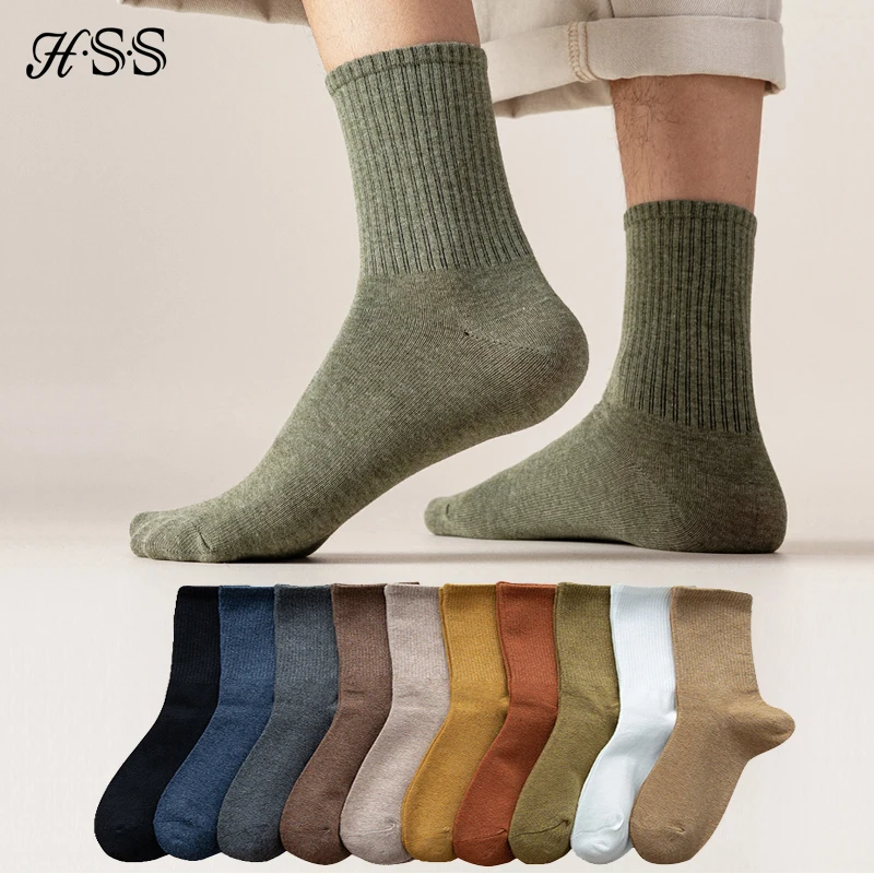 Top Trends: HSS 95% Combed Cotton Socks Men Business Dress Long Socks Soft Breathable Spring Summer Colorful Sock For Man 5Pairs / Lot Shoppable Styles