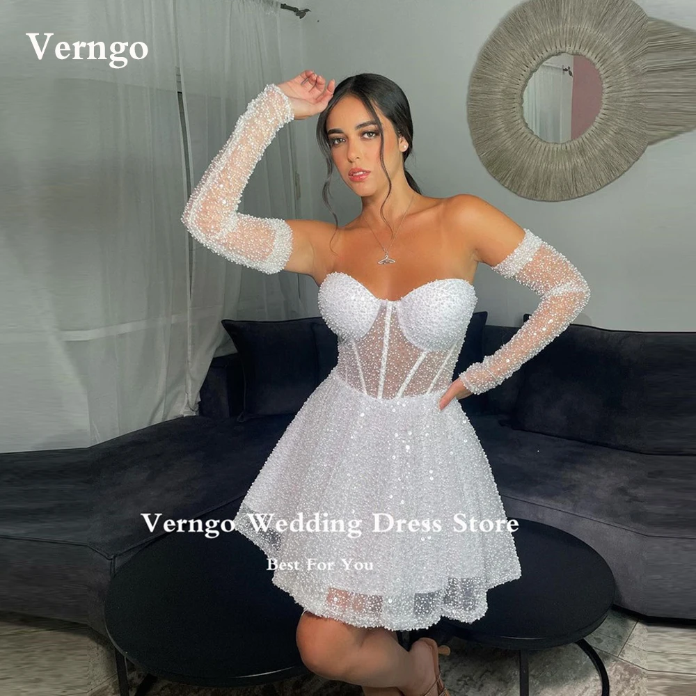 Top Trends: Verngo Glitter Short Wedding Dresses Sweetheart Boning Fitted Arabic Women Bride Gowns Mini Sparkly Shiny Party Prom Dress Shoppable Styles