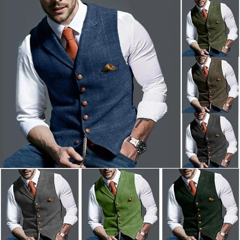 Top Trends: Men&#039;s Retro Suit Vest Fashion Plaid Lapel Single-breasted Waistcoat With Pocket Business Casual Formal Vest Tops Men&#039;s Clothing Shoppable Styles