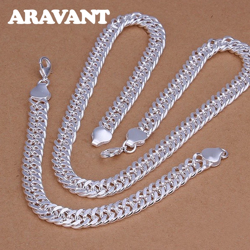 Top Trends: 925 Sterling Silver 10MM Chain Necklace Bracelet For Men Women Fashion Jewelry Set Wedding Shoppable Styles