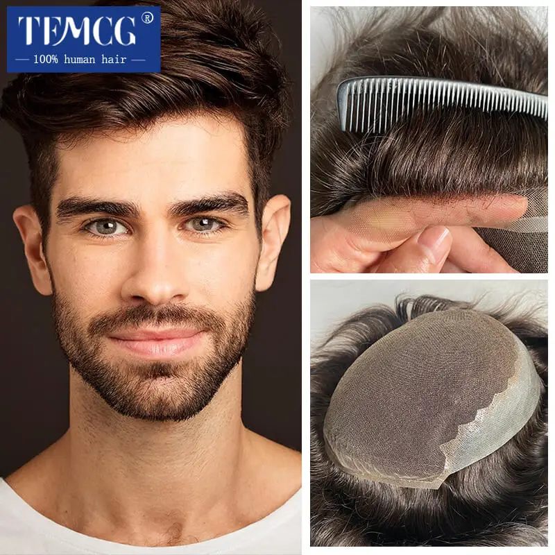 Top Trends: Q6- Men's Capillary Prothesis More Soft French Lace And Pu Base Breathable Male Hair Prosthesis Wigs For Men 100% Human Hair Shoppable Styles