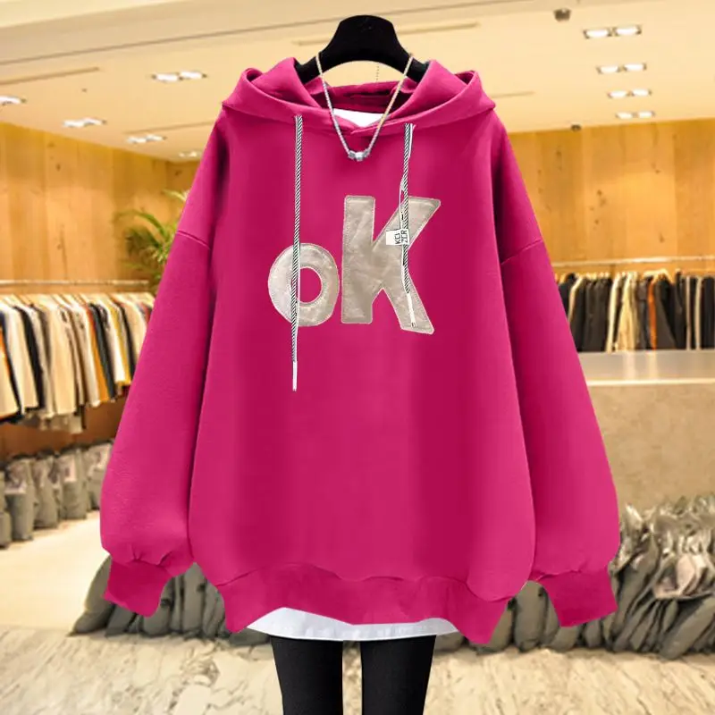 Top Trends: Autumn Winter New Fleece Contrast Patchwork Hoodies Long Sleeve Loose Plus Size Fake Two Piece Tops Casual Fashion Women Clothes Shoppable Styles