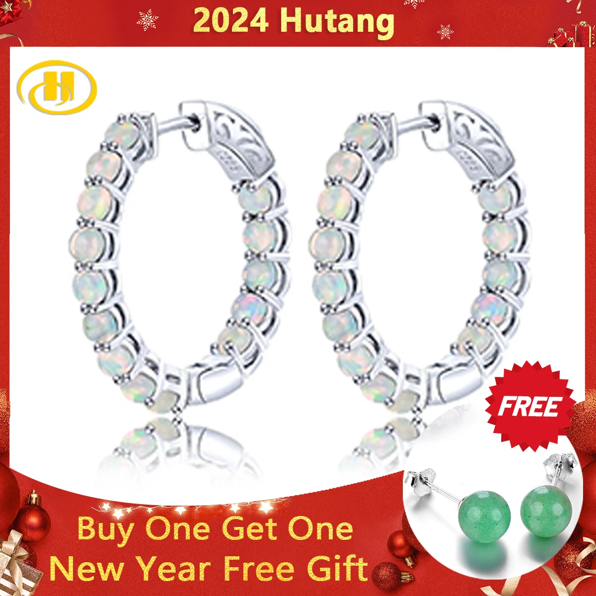 Top Trends: Hutang Natural Opal Sterling Silver Clip Earring 2.3 Carats Cabochon Cut Colorful Opal Classic Design Women's Earring Christmas Shoppable Styles