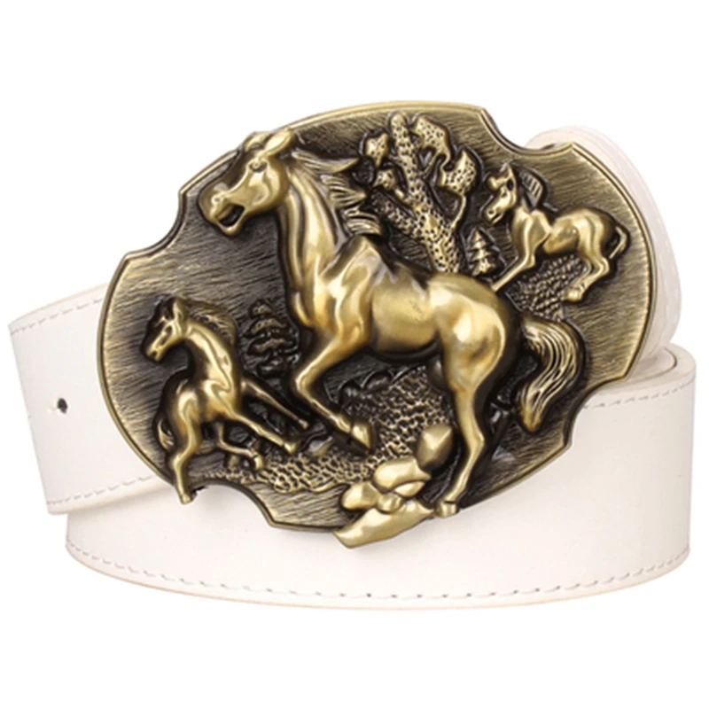 Top Trends: Golden Galloping Horse Leather Belt Wild Horse Run Mustangs Americans West Cowboy Style Waistband Shoppable Styles - Image 2