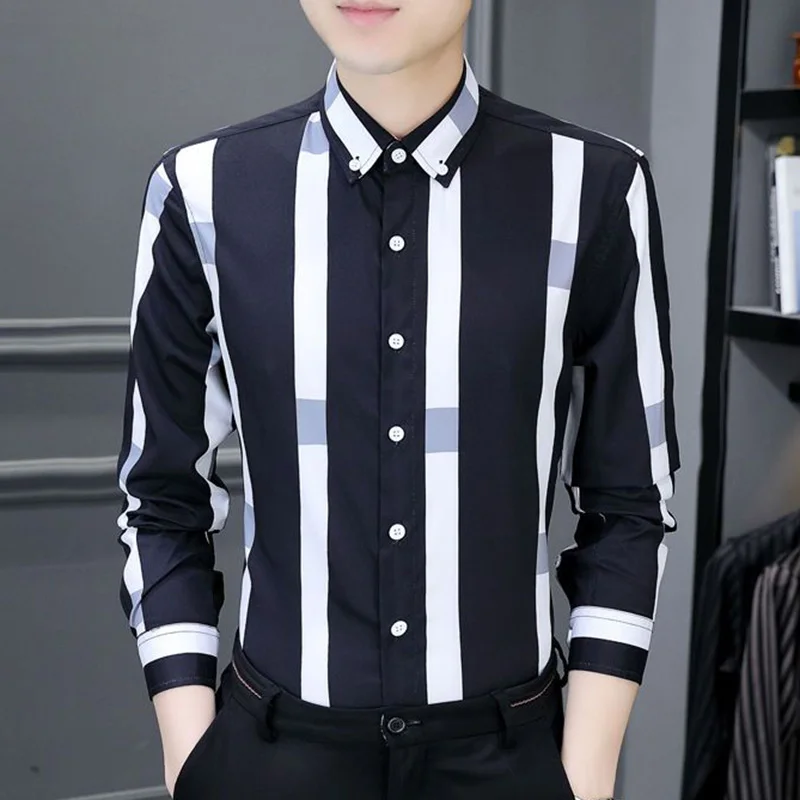 Top Trends: Fashion Lapel Button All-match Striped Business Shirts Men&#039;s Clothing 2023 Autumn New Oversized Casual Tops Loose Korean Shirt Shoppable Styles