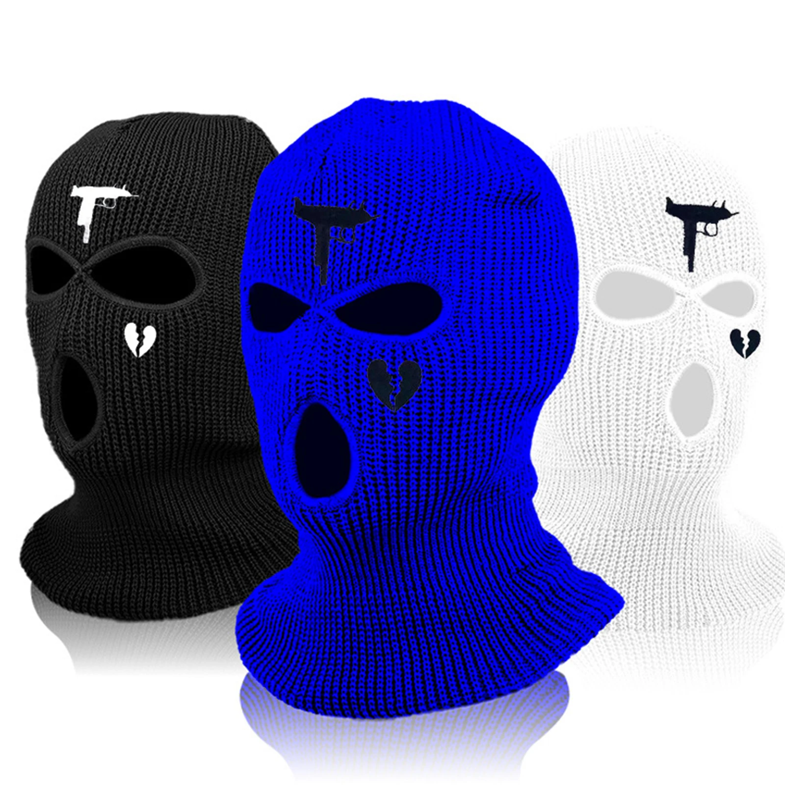 Top Trends: 3Holes Winter Warm Unisex Balaclava Mask Hat Embroidery Full Face Mask Knitted Cycling Ski Snowboard Hat Cap Hip Hop Beanie Gift Shoppable Styles