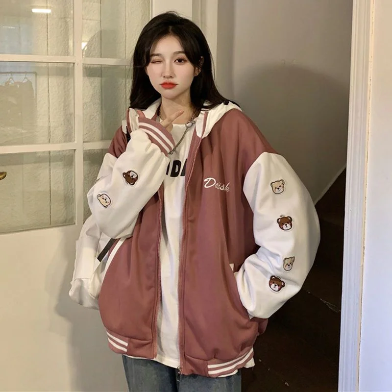 Top Trends: HOUZHOU Japanese Y2k Baseball Jacket Women Kawaii Oversized Korean Fashion Cute College Bomber Jackets Zipper Hooded Harajuku Shoppable Styles