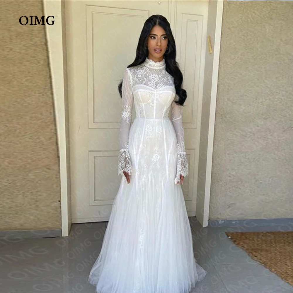 Top Trends: OIMG Luxury Long Mermaid Wedding Dresses Gowns Lace Full Sleeves High Neck Formal Pricness Bride Bridal Gown Dress Vestidos Shoppable Styles