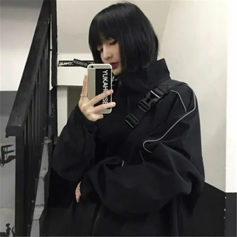 Top Trends: Deeptown Gothic Black Zipper Jackets Women Autumn Harajuku Fashion Vintage Aesthetic Streetwear Trend Loose Jacket College Coats Shoppable Styles