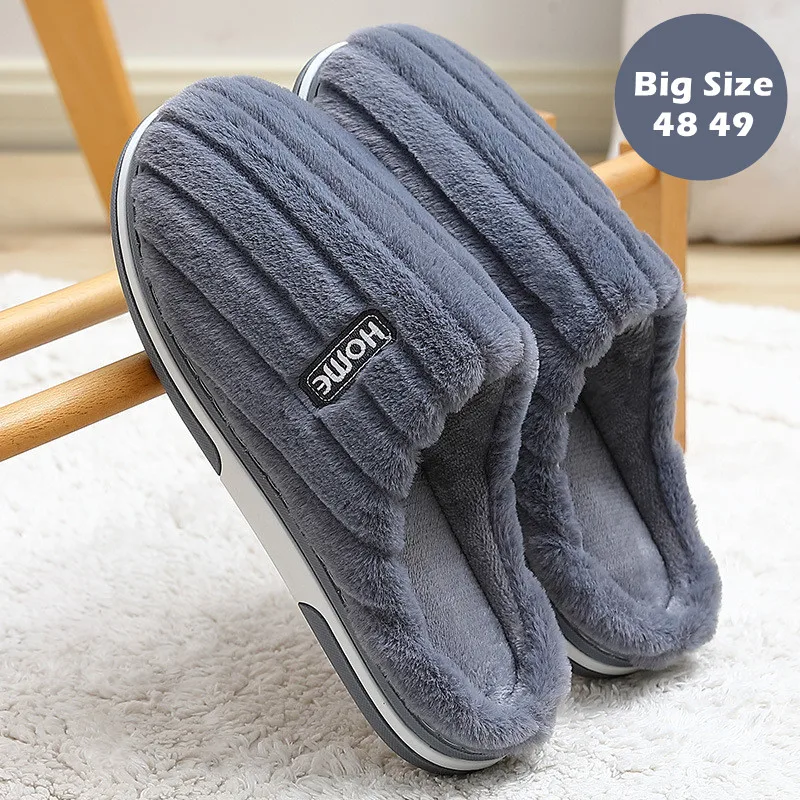 Top Trends: Big Size 48 49 Men Home Slippers Winter Warm Plush Women Soft Furry Shoes Couples Casual Bedroom Thick Sole Non-Slip Slides Shoppable Styles