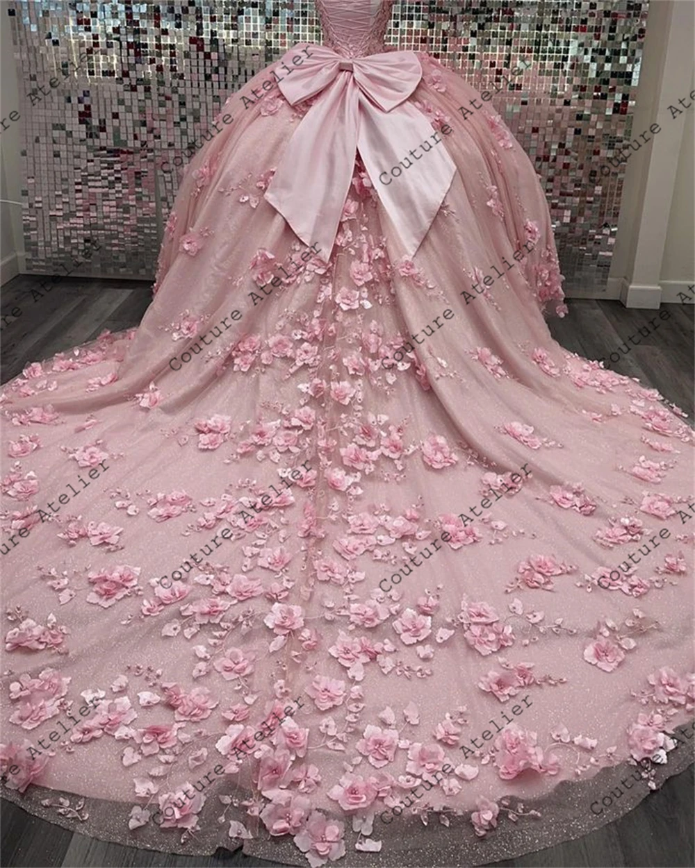 Top Trends: Off The Shoulder Light Pink 3D Flowers 15 Dress Quinceanera 2024 With Bow Ball Gown Quince Dresses Princess Formal Occasion Gown Shoppable Styles - Image 4