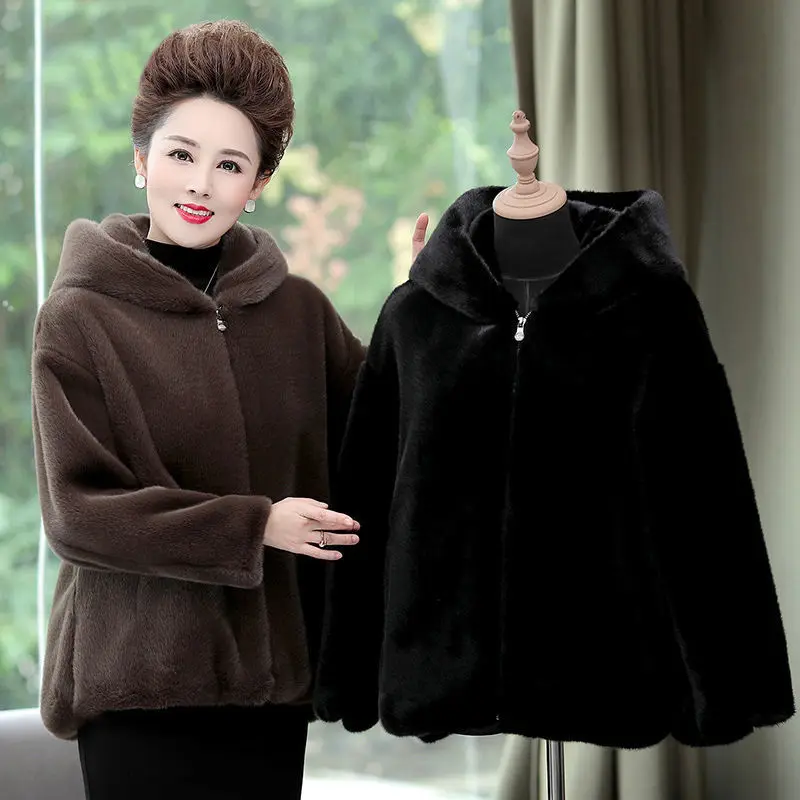 Top Trends: Winter Faux Fur Coat Women Solid Colors Hooded Imitation Mink Plush Outwear Korean Style Thick Long Sleeve Oversized Flurry Coat Shoppable Styles