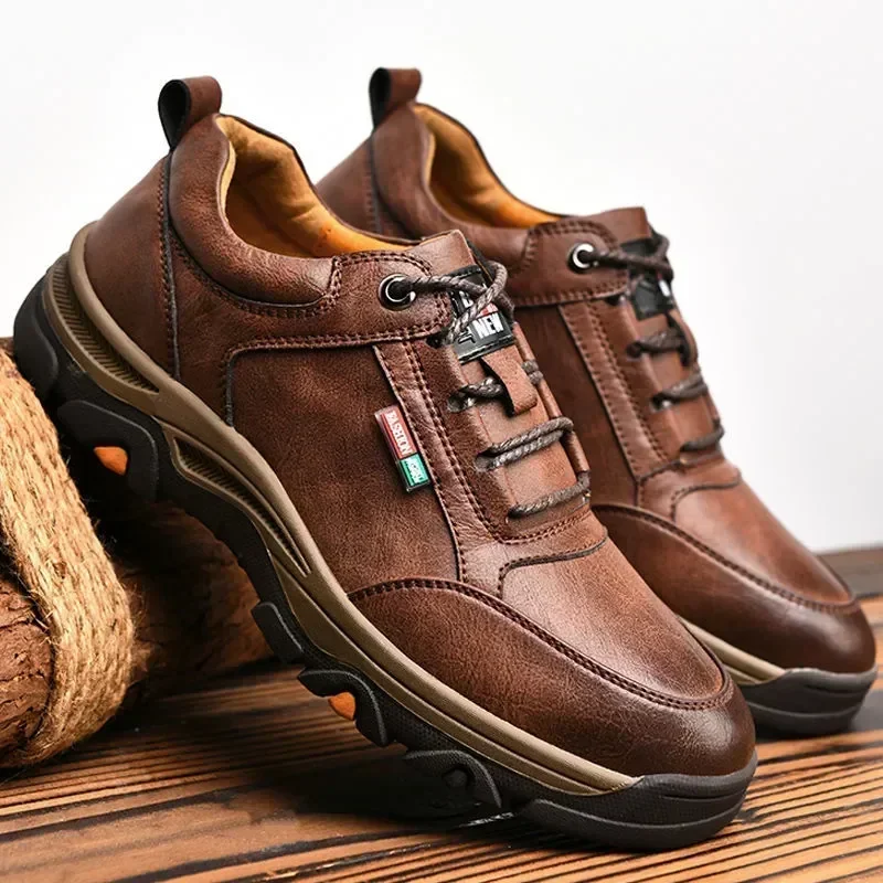 Top Trends: Men&#039;s Working Leather Shoes Lace Up Shoes Breathable Retro Brown Casual Shoes For Men Outdoor Hiking Sneakers Zapatillas Hombre Shoppable Styles