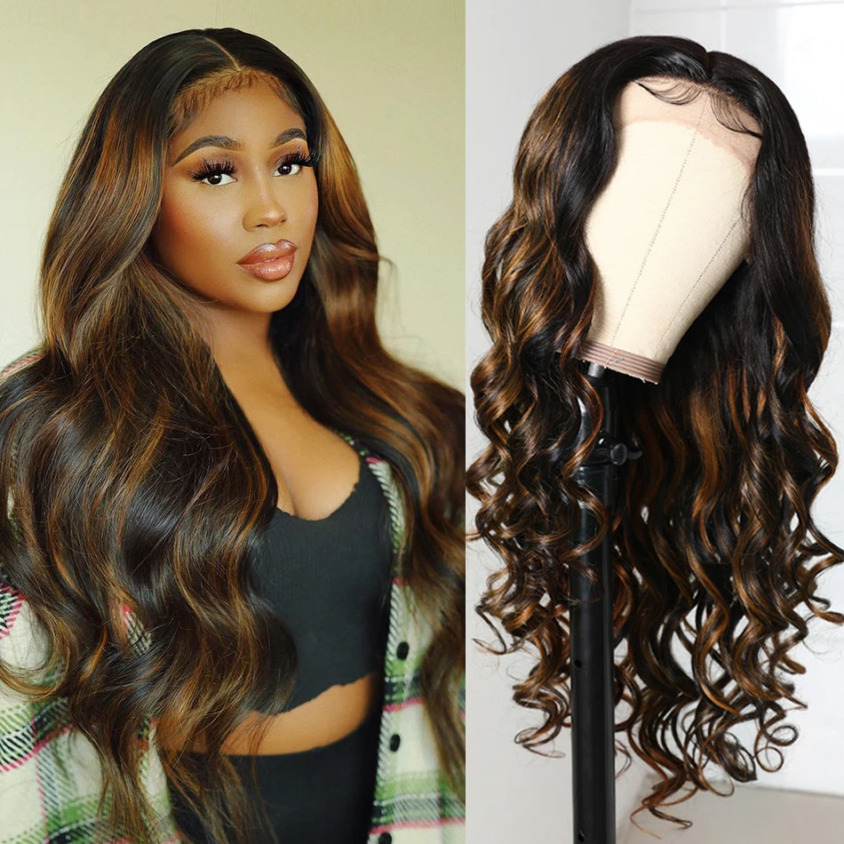 Top Trends: UNice Hair 13x4 Lace Front Wig Human Hair Highlight Color Lace Frontal Wig PrePluck Brown Body Wave Wig Invisible HD Lace Wig Shoppable Styles