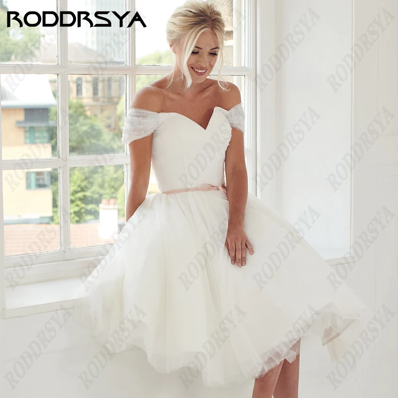 Top Trends: RODDRSYA V-Neck Off Shoulder Wedding Dresses For Women Short Sleeveless Bridal Gown Tulle Illusion Button Back Vestido De Novia Shoppable Styles