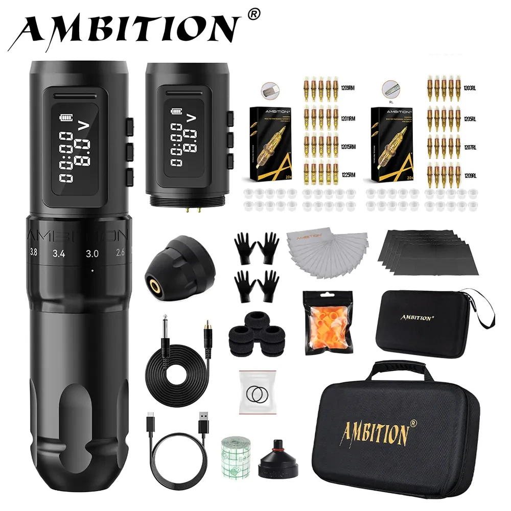 Top Trends: Ambition MARS-U Tattoo Machine Kit Wireless Battery Tattoo Pen Adjustable Stroke 2.2-4.2mm Professional Coreless Motor 1800mAh Shoppable Styles