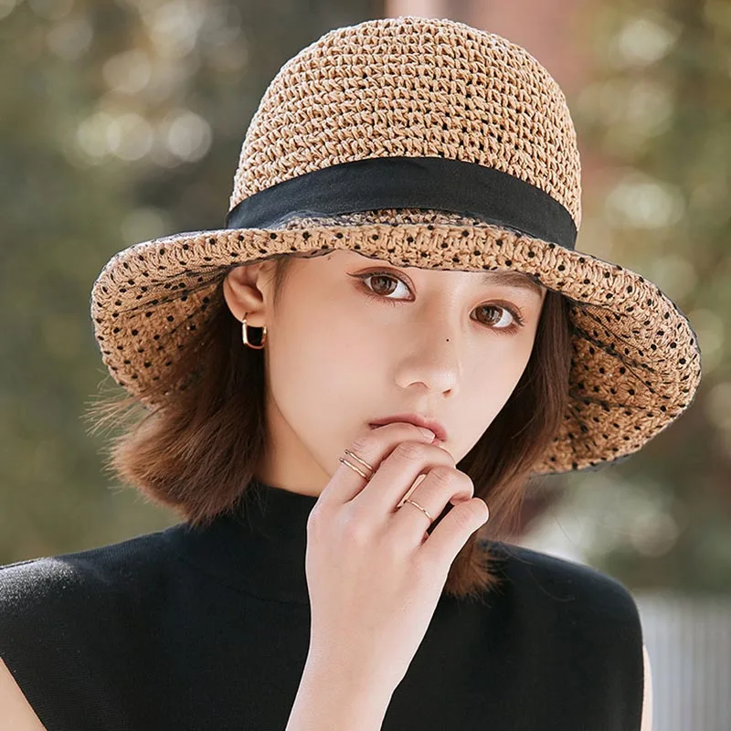 Top Trends: Sun Hat For Women Beach Hats Women Summer New Dot Lace Stitched Paper Grass Sombrero Breathable Sun Protection Fisherman Hat Shoppable Styles