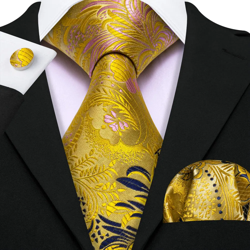 Top Trends: Novelty Men Tie Floral Gold Silk Woven Suit Handkerchief Cufflinks Sets Luxury Designer Necktie For Male Wedding Barry.Wang 6641 Shoppable Styles