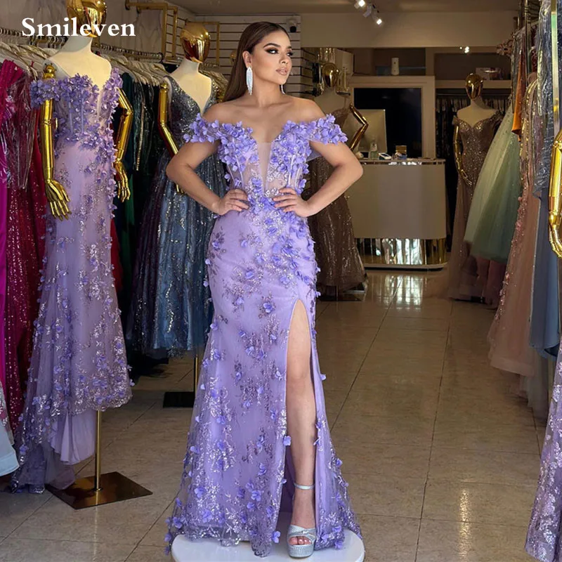 Top Trends: Smileven Mermaid Wedding Dress 3Light Purple Beach Bride Dresses Backless Off The Shoulder Wedding Gowns Side Split Bridal Gowns Shoppable Styles