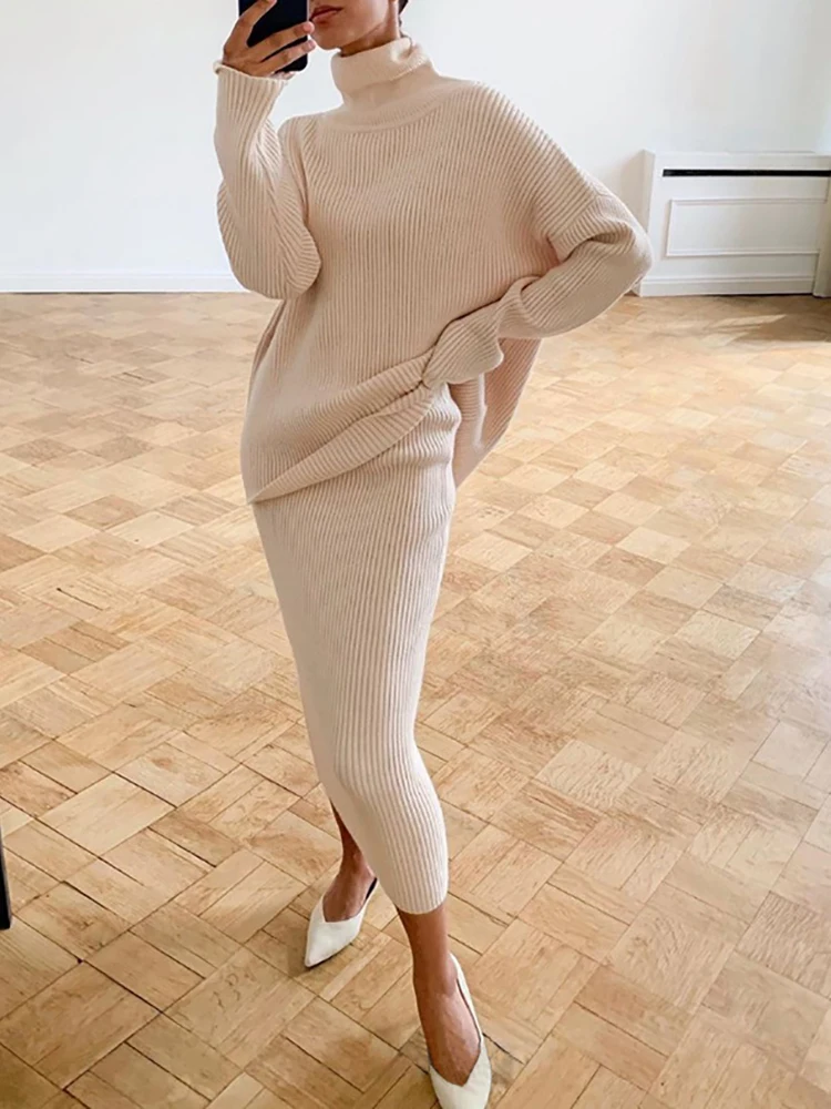 Top Trends: Tossy Knitted 2 Piece Outfit Set Casual Long Sleeve Sweater Top And Pencil Long Skirts Elegant Autumn Two Piece Sweater Sets Shoppable Styles