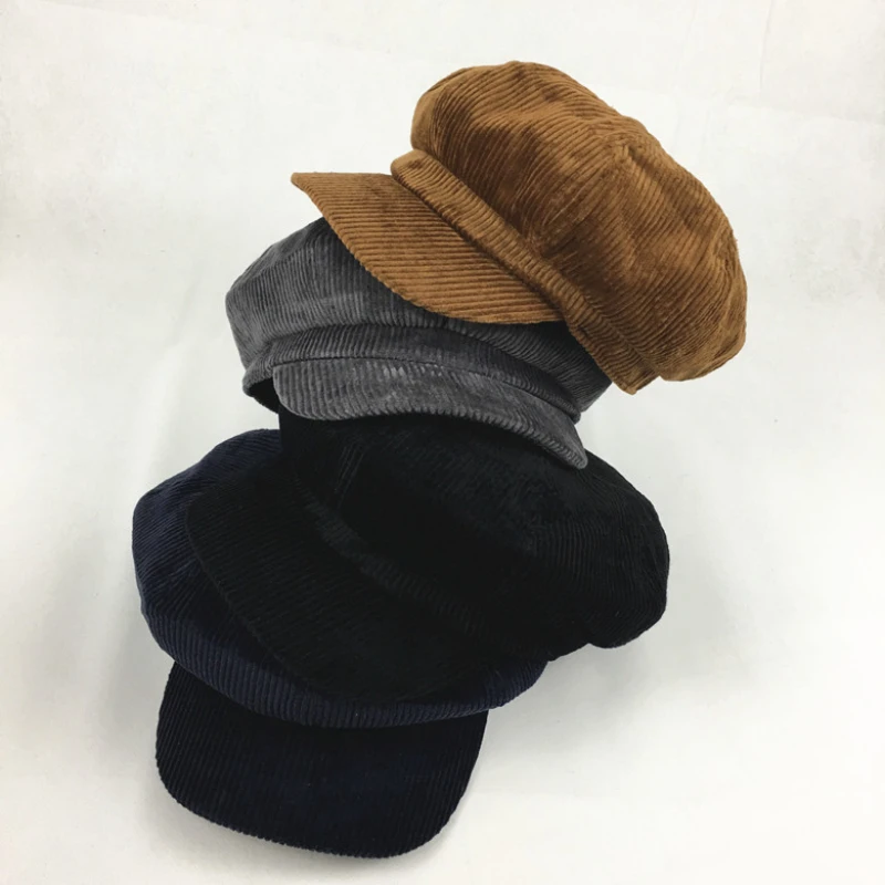 Top Trends: Vintage Literary Corduroy Octagonal Newsboy Hat Women's Stretch Octagonal Hat Casual Hat Accessories Shoppable Styles