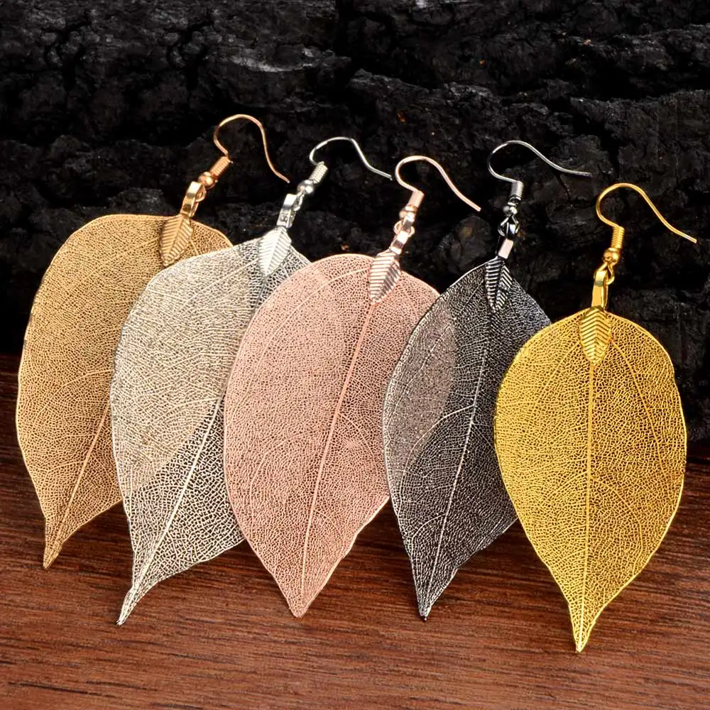 Top Trends: Fashion Design Unique Big Natural Real Leaf Earrings Bohemian Dangle Drop Long Earrings For Women Wedding Jewelry Gift Shoppable Styles