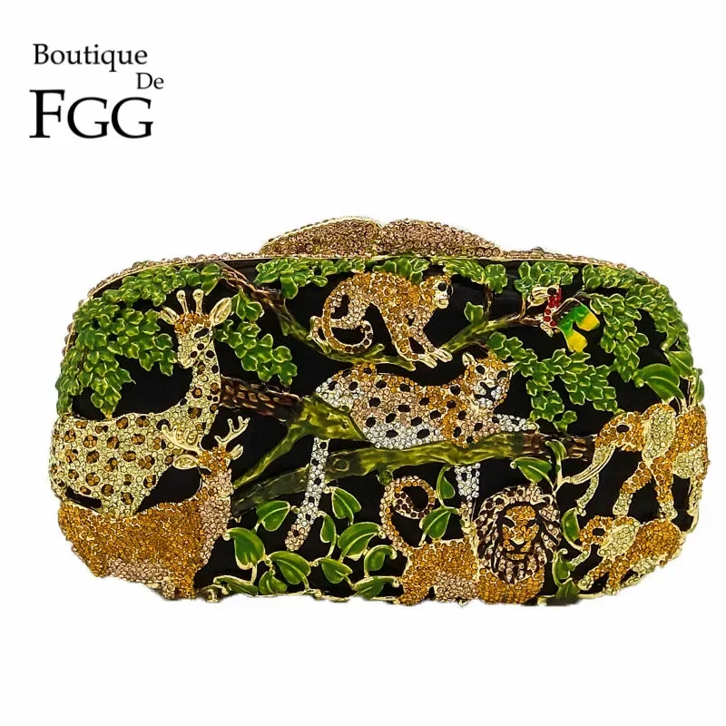 Top Trends: Boutique De FGG (in Stock) Forest Jungle Women Crystal Animal Evening Bags Party Rhinestone Handbag Bridal Wedding Clutch Bag Shoppable Styles