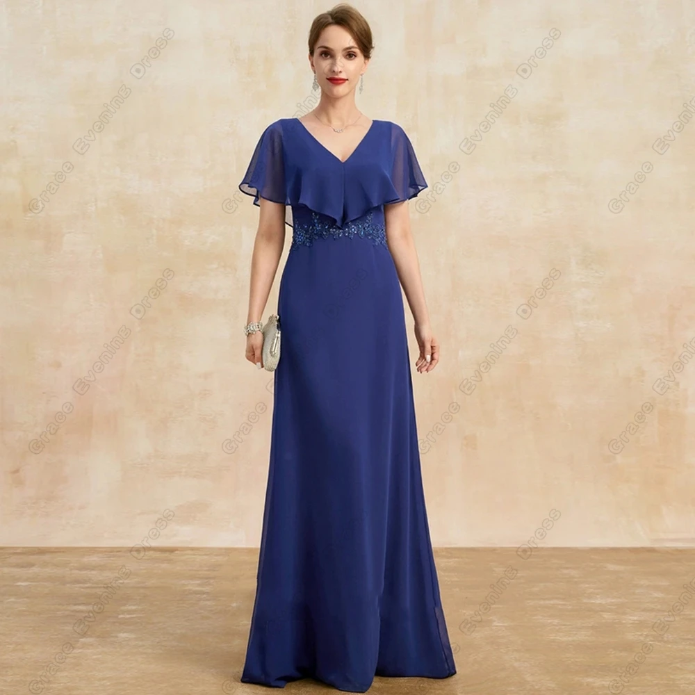 Top Trends: Blue Strapless Short Sleeve Mother Of Bride Dresses With Lace Chiffon Floor Length Beach Wedding Party Dresses Robe De Soirée Shoppable Styles