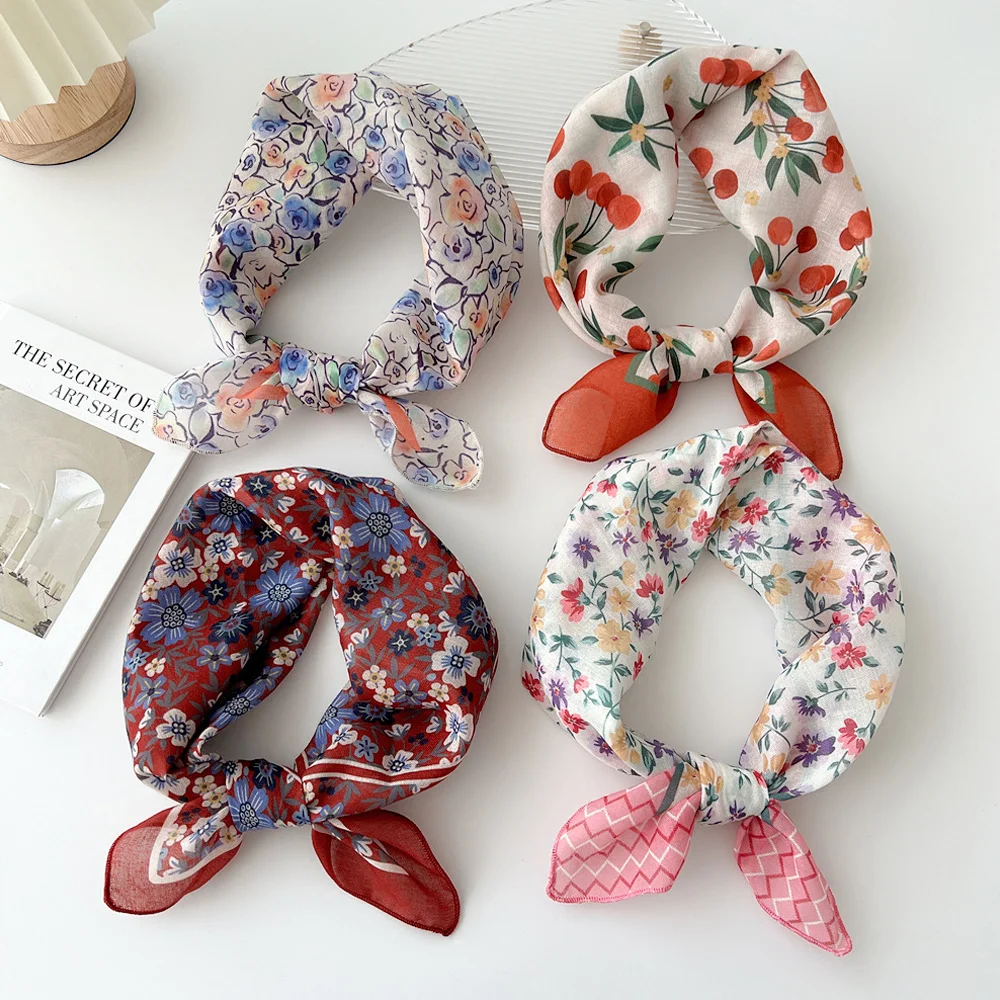 Top Trends: New Cotton Linen Girl Square Scarf Floral Print Women Fashion Bandanas Head Hair Accessories Turban Hairband Headband 55*55cm Shoppable Styles