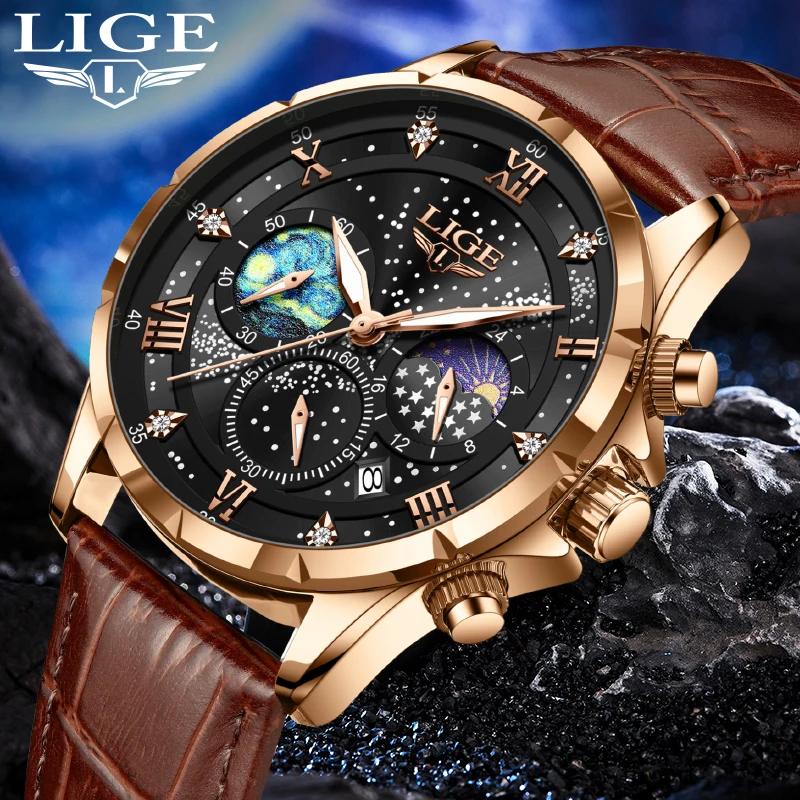 Top Trends: LIGE Business Quartz Watch For Men Top Brand Luxury Leather Watch Men Casual Sport Waterproof Chronograph Relogios Masculino+ BOX Shoppable Styles