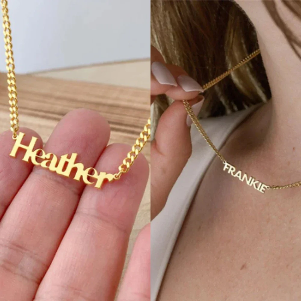 Top Trends: Custom Name Necklace For Women Personalized Stainless Steel Cuban Chain Gold Necklaces For Men Small Letters Font Pendant Gift Shoppable Styles