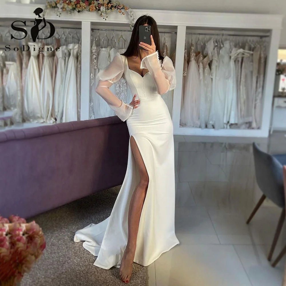 Top Trends: SoDigne Elegant Mermaid Wedding Dresses Long Sleevess Modern Side Split Bride Dress Simple Arabic Modern Wedding Party Dress Shoppable Styles