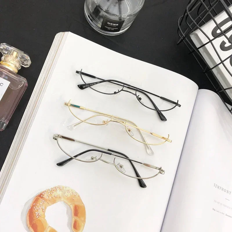 Top Trends: Harajuku Half Frames Glasses Women Vintage Metal Oval No Lens Optical Spectacles Eyewear Girls Cosplay Photography Eyeglasses Shoppable Styles - Image 3