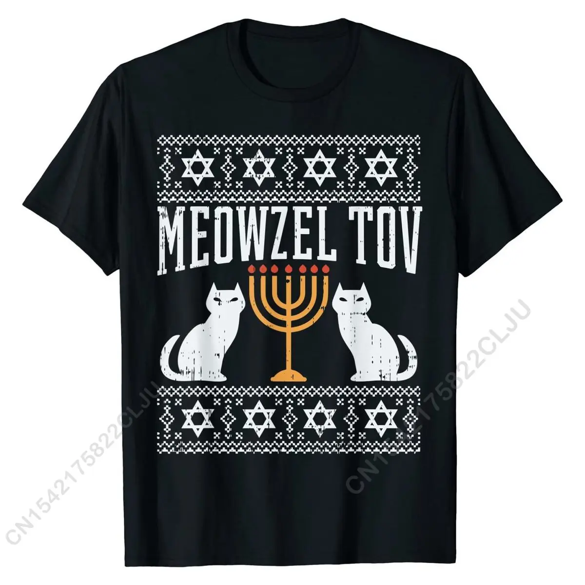 Top Trends: Meowzel Tov Chanukah Jewish Cat Owner Ugly Hanukkah Gift T-Shirt High Quality Casual T Shirt Cotton Tees For Men Custom Shoppable Styles