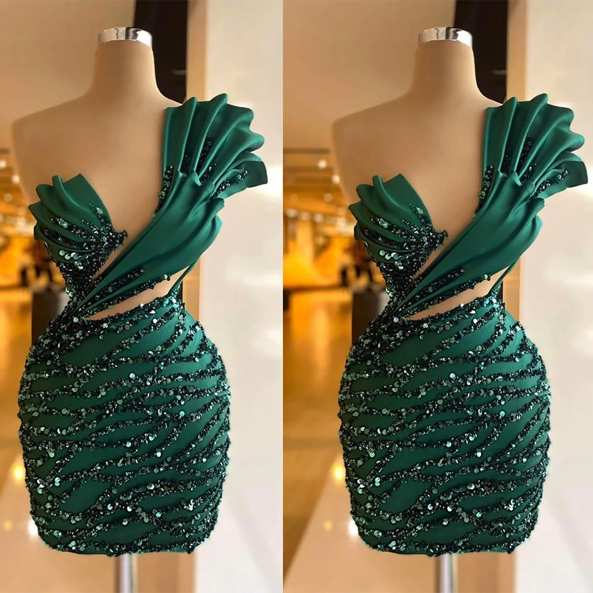 Top Trends: Sexy Ruched Cocktail Dresses Sequined Sheer Neck Pleats Prom Dress Custom Made Sleeveless Mini Wear Shoppable Styles