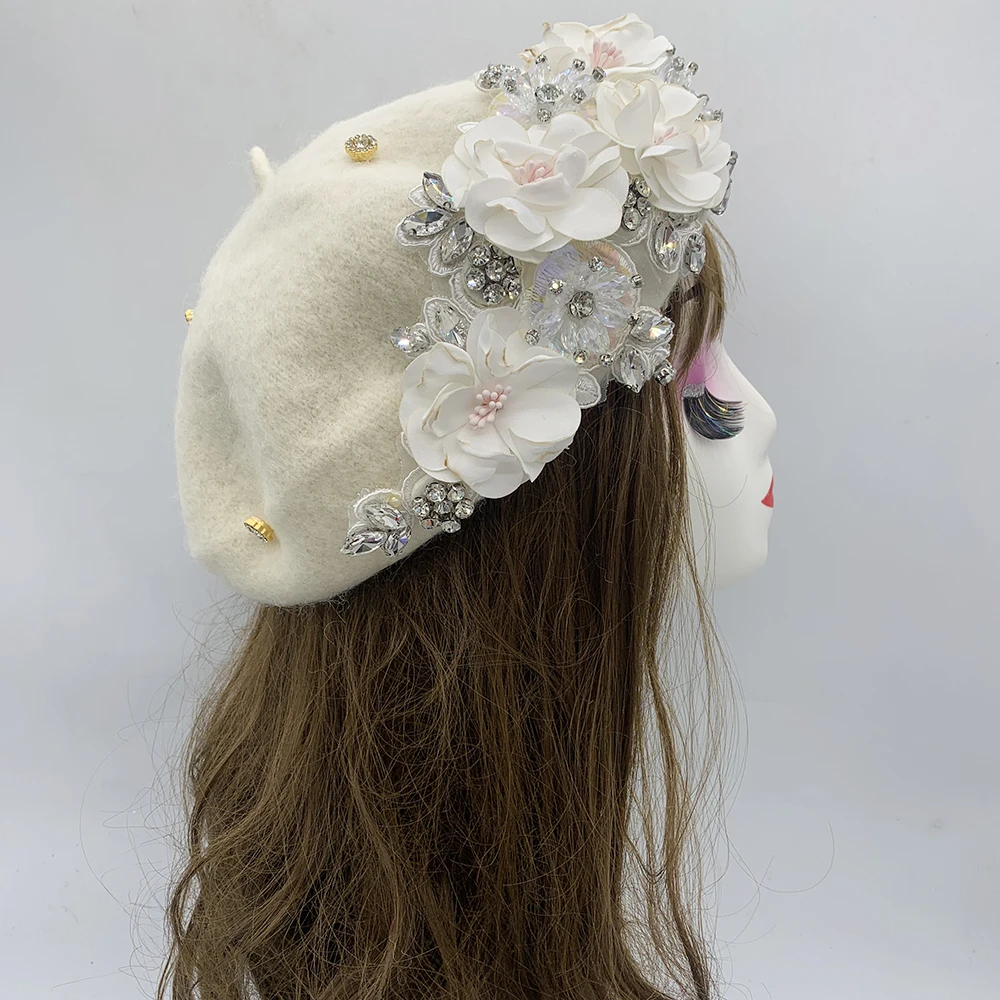 Top Trends: Winter Unique Designer Berets For Women Luxury Rhinestone Bouquet Turban Cap Exaggerated Painter Hat Female Winter Headpiece Shoppable Styles