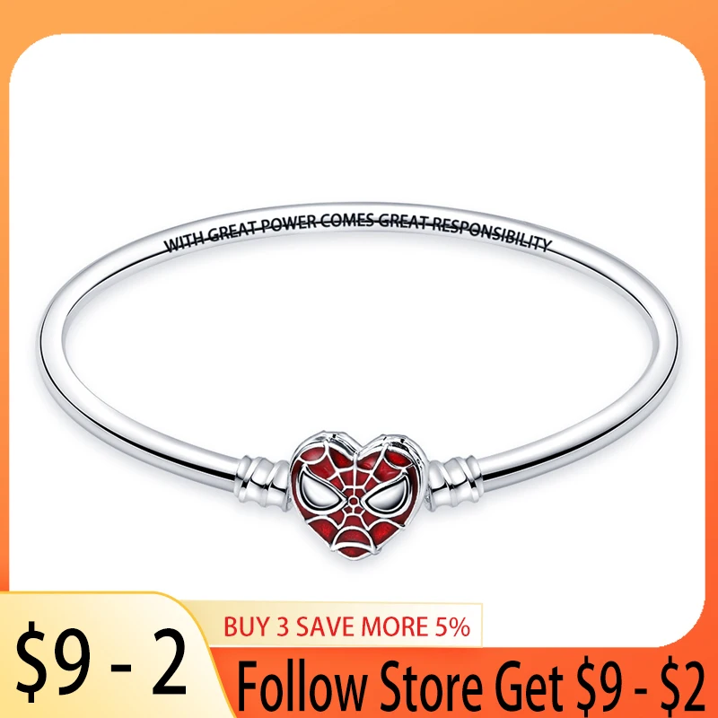 Top Trends: New Disney Hot Selling Women&#039;s Heart Spiderman Bracelet 925 Sterling Silver Bracelet For Original Beaded Beaded Jewelry Shoppable Styles