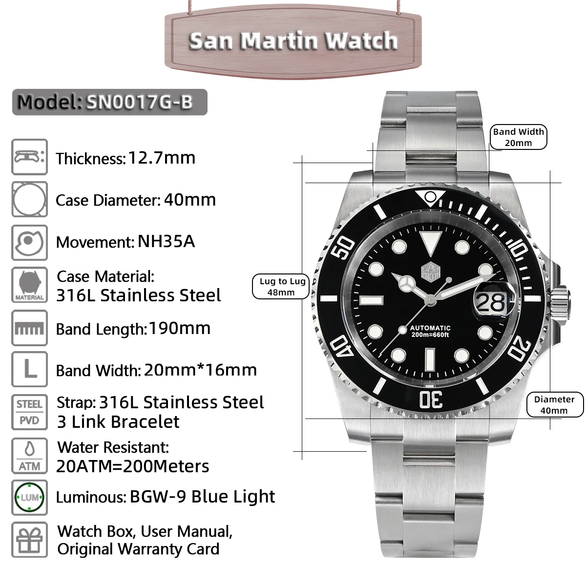 Top Trends: San Martin Men Diving Watches Luxury Business Stainless Steel Automatic Mechanical Watch Sapphire Glass Waterproof 20Bar SN0017 Shoppable Styles - Image 6