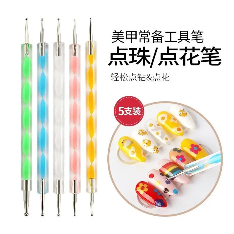 Top Trends: 5Pcs / Set Dotting Pen Nail Art Tip Crystal Beads Handle Dual-ended Metal Ball End Drawing Painting Rhinestones Manicure Tools Shoppable Styles - Image 2