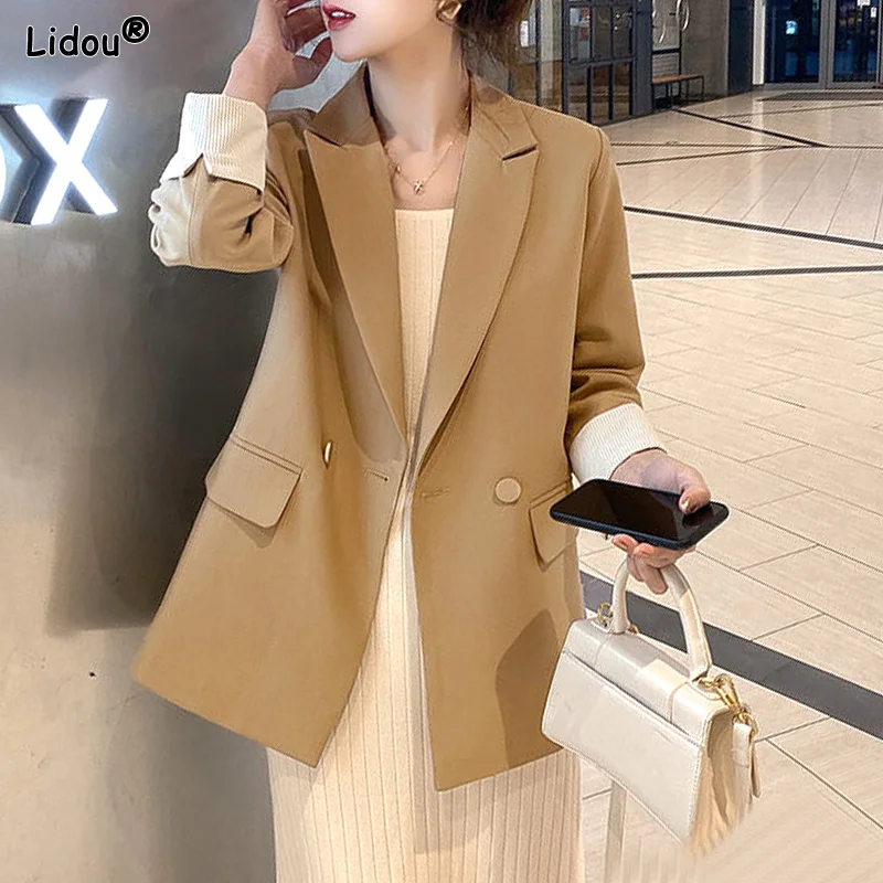 Top Trends: Spring Autumn Thin Korean Fashionable Patchwork Button Solid Color Loose Blazers Women&#039;s Clothing Notched Pockets Button Tops Shoppable Styles