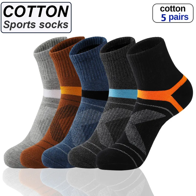 Top Trends: 5Pairs / Lot High Quality Cotton New Autumn Men's Socks Running Winter Casual Breathable Active Socks Stripe Sport Socks EUR38-45 Shoppable Styles