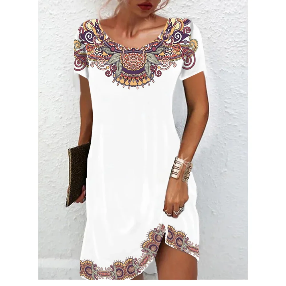 Top Trends: Vintage Women&#039;s Dresses Summer Ethnic Style Short Sleeve Tops Fashion Loose A-Line Skirt Elegant Casual Lady Vacation Dresses Shoppable Styles