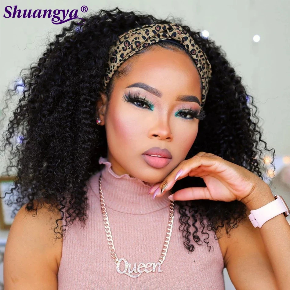 Top Trends: Kinky Curly Human Hair Headband Wig Brazilian Hair Deep Wave Short Scarf Wig 200 Density Water Curly Bob Headband Wigs For Women Shoppable Styles