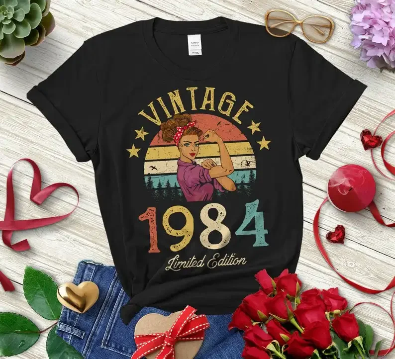 Top Trends: Vintage 1984 Limited Edition Retro Womens T-Shirt Funny 38th Birthday O Neck Shirt Fashion Print Casual Short Sleeve Female Tops Shoppable Styles