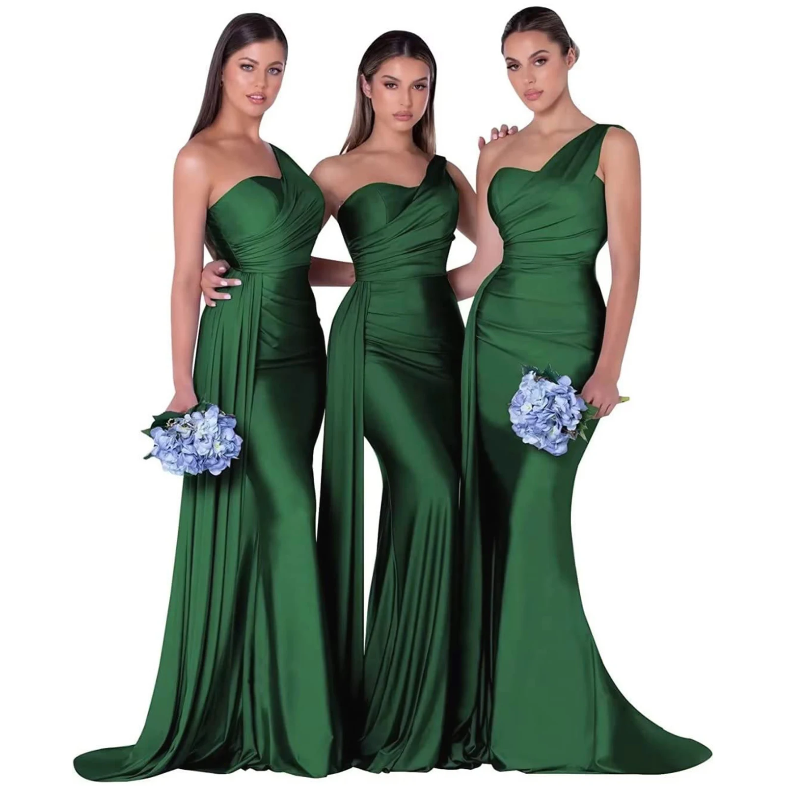 Top Trends: Elegant Mermaid Bridesmaid Dresses One-Shoulder 2024 Prom Dress Simple Satin Wedding Party Gowns Vestidos Para Bodas With Train Shoppable Styles