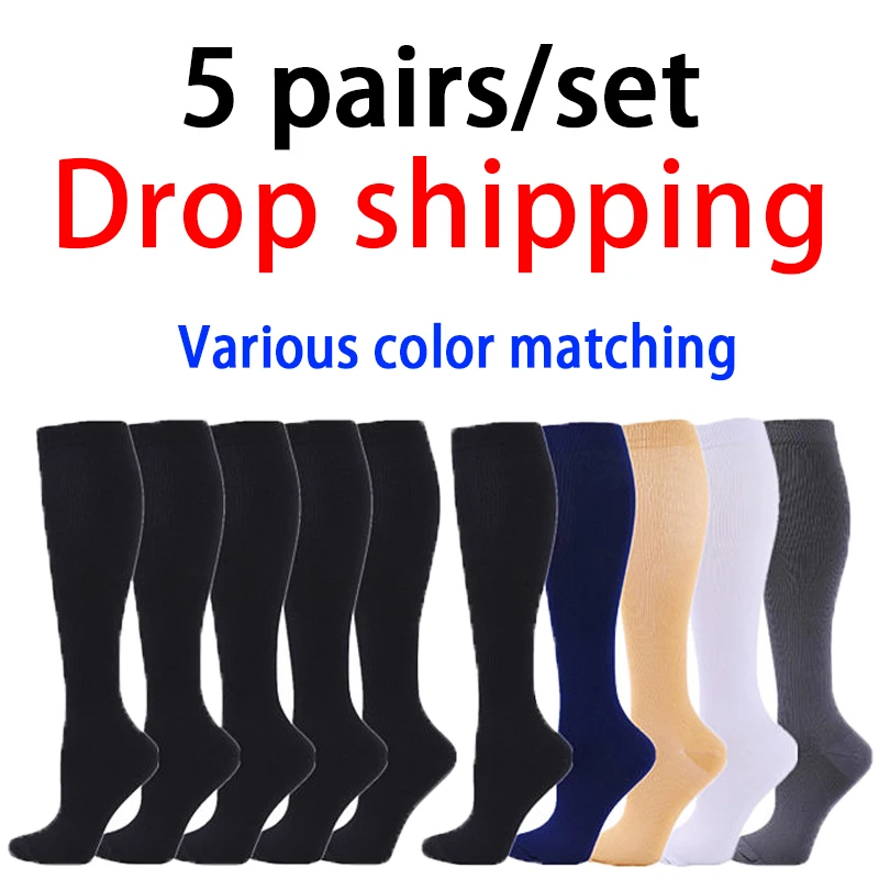 Top Trends: 5 Pair / Set Compression Socks Unisex Running Sport Socks Knee High 30 MmHg Medical Edema Varicose Veins Compression Stocking Shoppable Styles